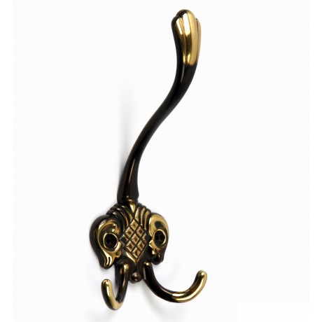  H8766-AEH Antique English Brass Hand Brunished Treble Hook, Coat & Hat Hook, Curtain Hook Rack, Robe Hook French Design Europe Traditional Style Classic Elegant Historical Warm Feeling Home Decorative Hardware Home Decor