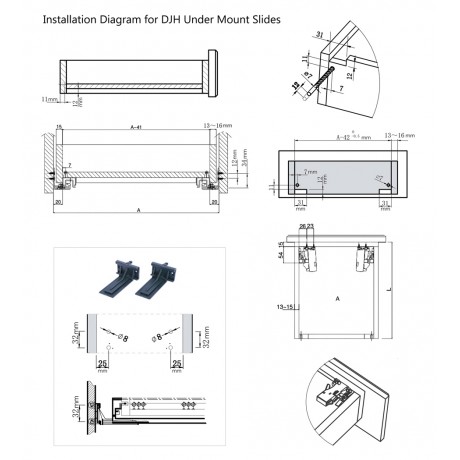 ▲DJH UNDERMOUNT SOFT-CLOSE DRAWER SLIDES, FULL EXTENSION